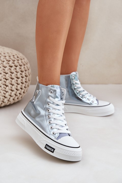 Metallic High Top Sneakers Women's With Heart Blue Sumehra