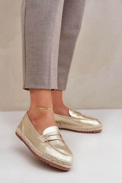 Moteriškos espadrilės su džiuto audimu ant plokščio pado auksinės spalvos Shilova