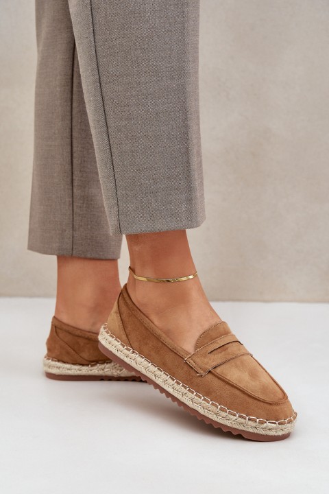 Women's Espadrilles With Jute Weaving On Flat Sole Camel Shilova