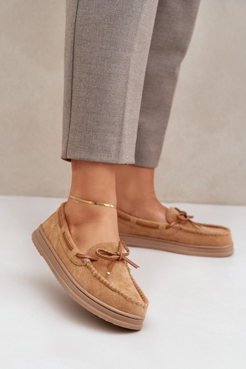 Women's Moccasins on Flat Sole Camel Timannie