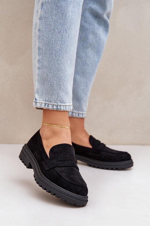 Perforated loafers on a flat heel black Inestelle