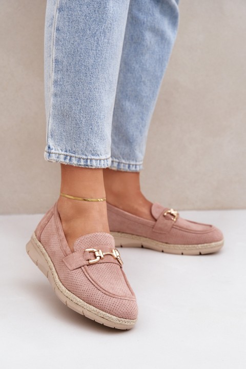 Cutout loafers with gold detail and jute weaving pink Lainer