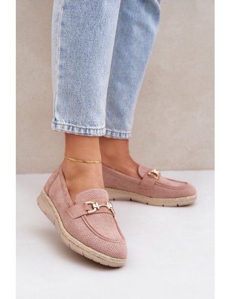 Cutout loafers with gold detail and jute weaving pink Lainer