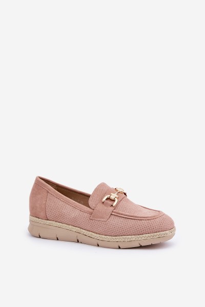 Cutout loafers with gold detail and jute weaving pink Lainer 2