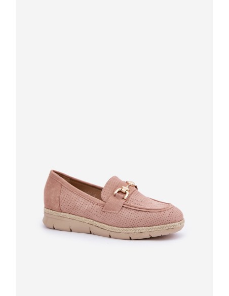 Cutout loafers with gold detail and jute weaving pink Lainer