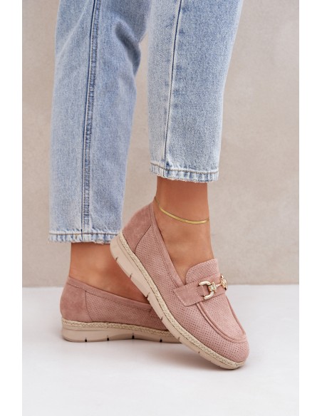Cutout loafers with gold detail and jute weaving pink Lainer