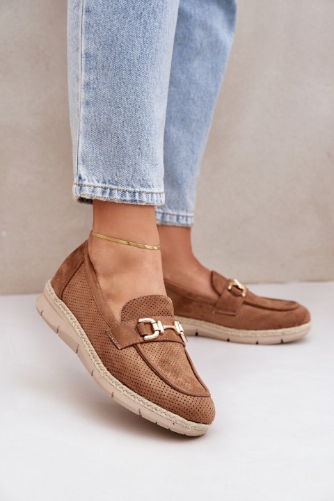 Breezy moccasins with golden detail and jute weaving brown Lainer