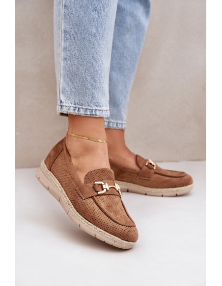 Breezy moccasins with golden detail and jute weaving brown Lainer
