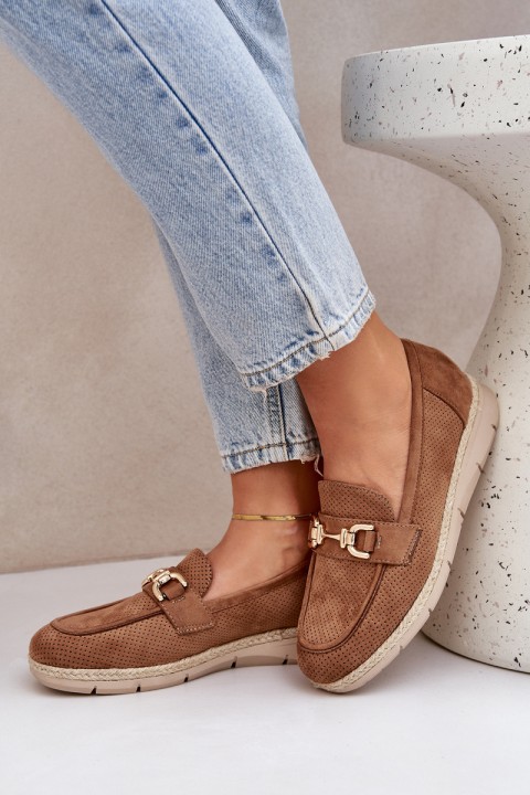 Breezy moccasins with golden detail and jute weaving brown Lainer