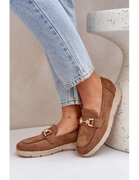 Breezy moccasins with golden detail and jute weaving brown Lainer