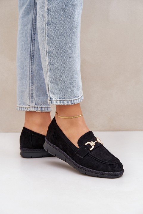 Openwork loafers with golden detail and jute black Lainer