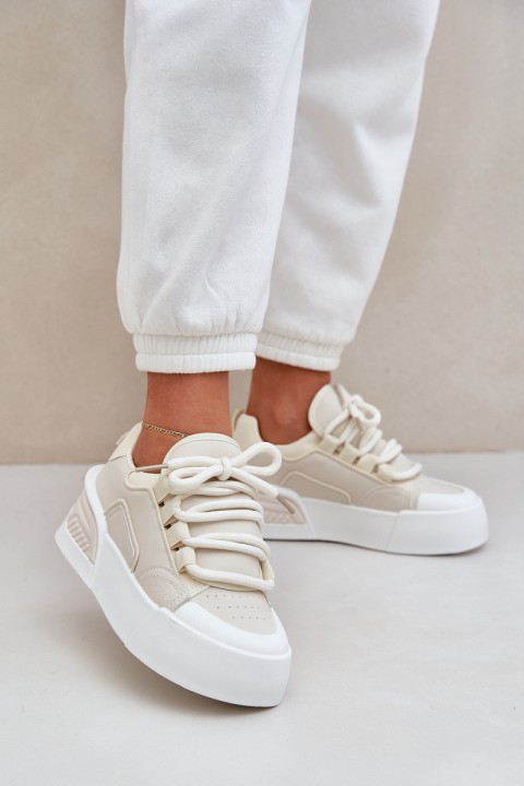 Womens Sneakers With Thick Laces On Platform Beige Laloma