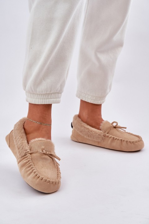 Moccasins Women's With Fur Beige Kleogoria