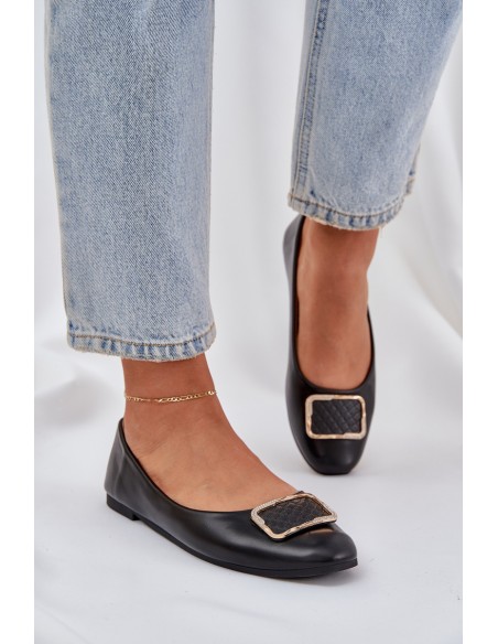 Eco leather ballet flats with decoration black Tulnelia