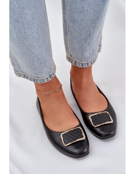 Eco leather ballet flats with decoration black Tulnelia