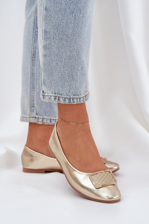 Eco Leather Ballerinas With Decoration Gold Tulnelia