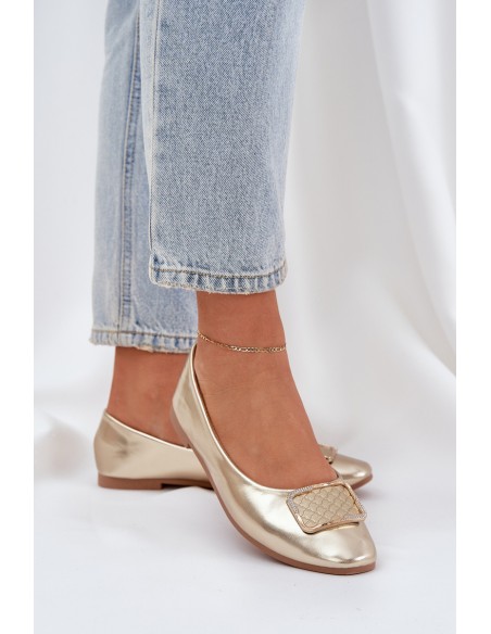 Eco Leather Ballerinas With Decoration Gold Tulnelia