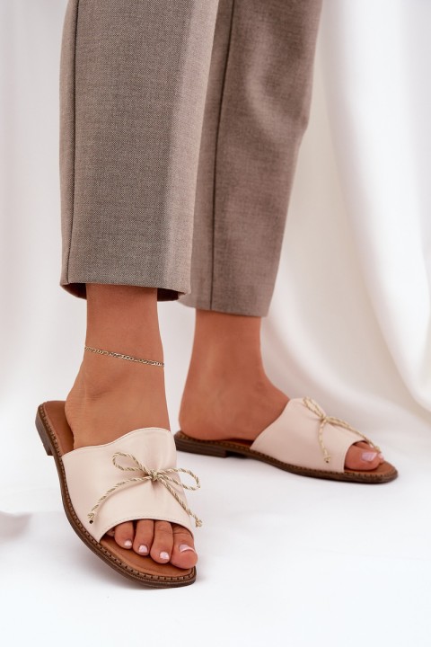 Flat Sandals With Decorative Bow Beige Deonelis