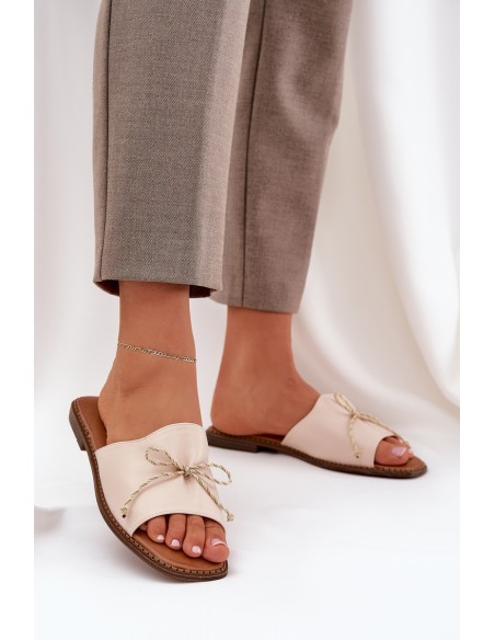 Flat Sandals With Decorative Bow Beige Deonelis