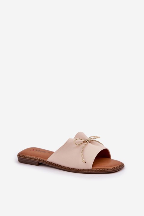 Flat Sandals With Decorative Bow Beige Deonelis