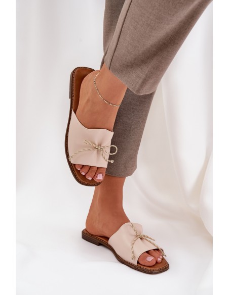 Flat Sandals With Decorative Bow Beige Deonelis