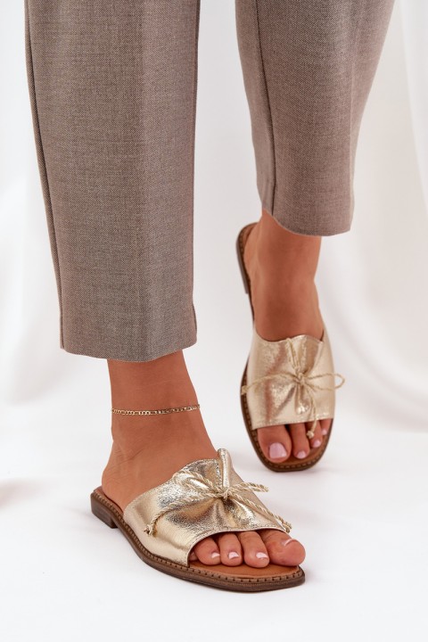 Flat Sandals With Decorative Bow Golden Deonelis