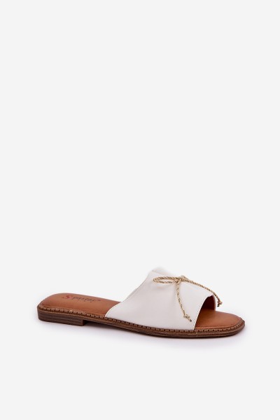 Flat Sole Slippers With Decorative Bow White Deonelis 2