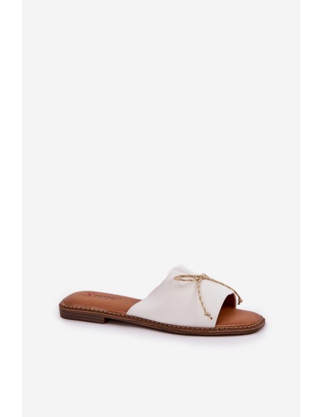 Flat Sole Slippers With Decorative Bow White Deonelis