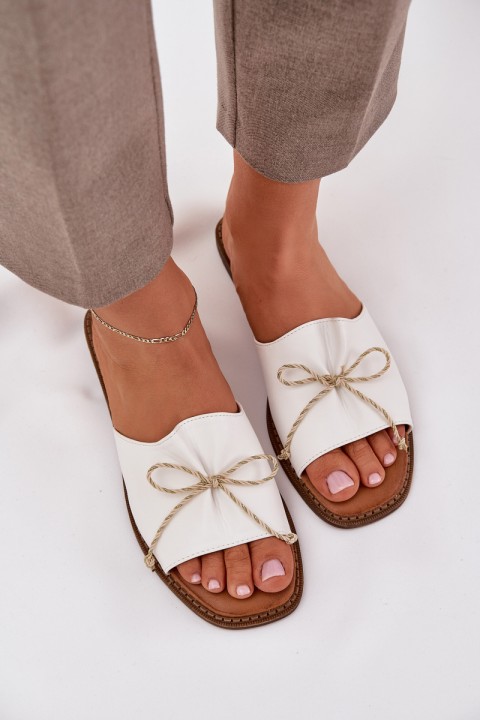 Flat Sole Slippers With Decorative Bow White Deonelis