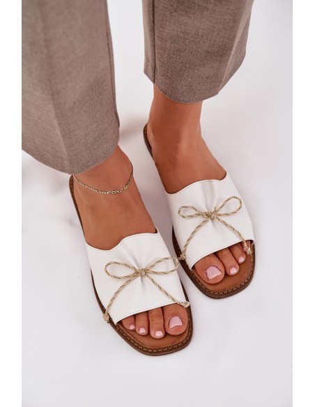 Flat Sole Slippers With Decorative Bow White Deonelis