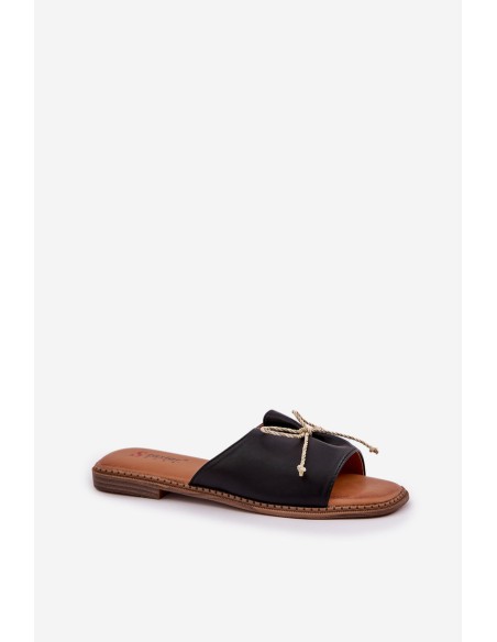 Flat Sole Sandals With Decorative Bow Black Deonelis