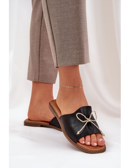 Flat Sole Sandals With Decorative Bow Black Deonelis