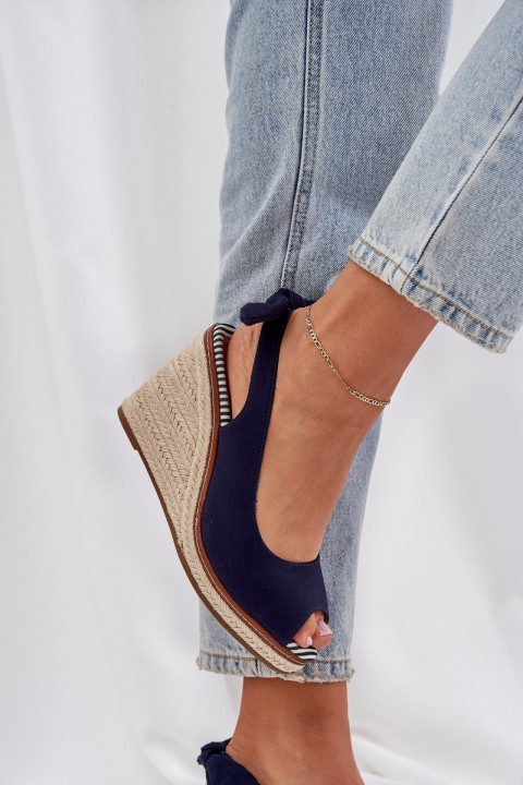 Wedge Sandals With Braiding Navy Nanalis