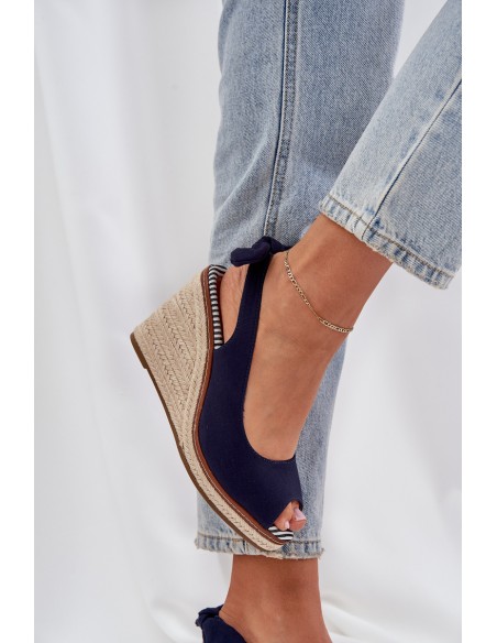 Wedge Sandals With Braiding Navy Nanalis