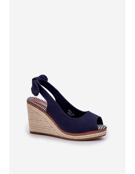 Wedge Sandals With Braiding Navy Nanalis
