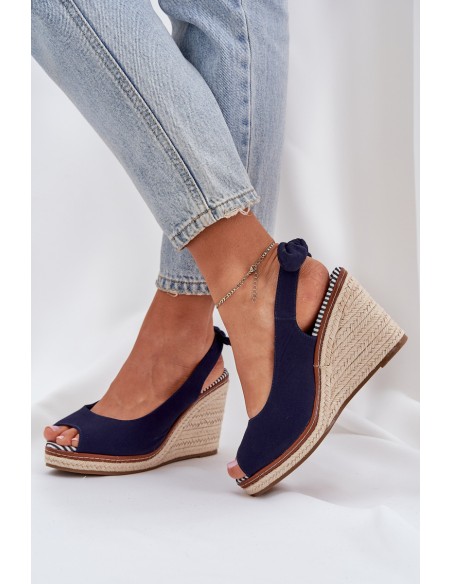 Pleištiniai sandalai su pinti Navy Nanalis