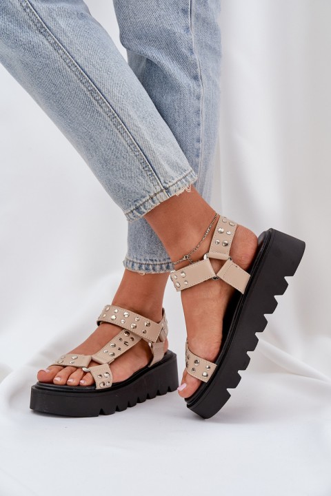 Embellished sandals on platform beige Tatellia