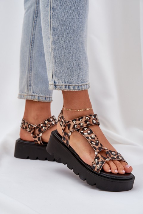 Embellished Platform Sandals Leopard Brown Tatellia