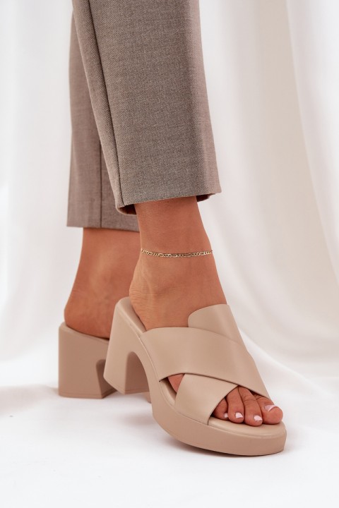 Light Heels Made Of Eco Leather Light Beige Kacaria