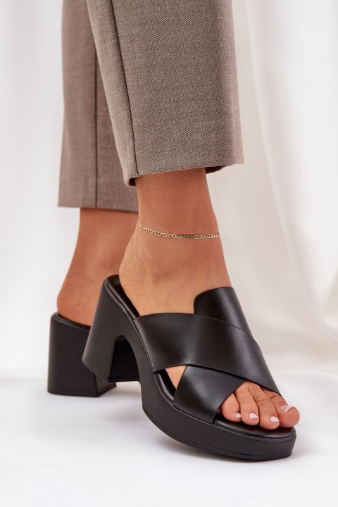 Light Block Heels Made Of Eco Leather Black Kacaria