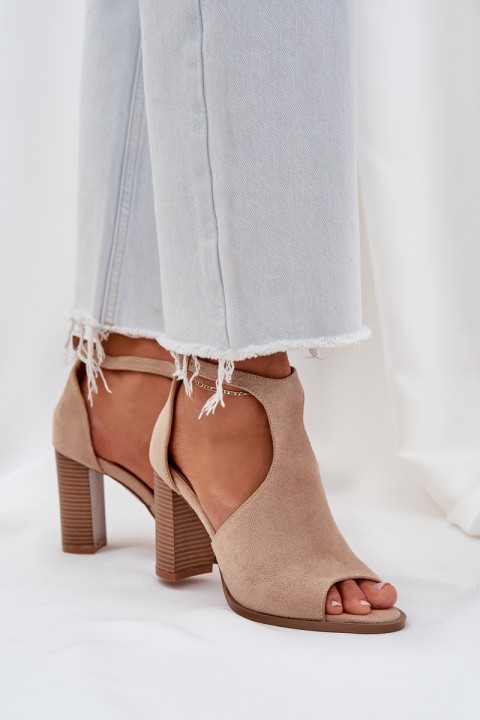 Block Heel Sandals Made Of Eco Suede Beige Lanadriena