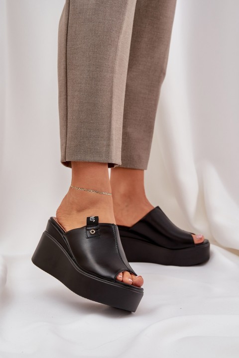 Platform And Wedge Sandals Eco Leather Black Eridoria