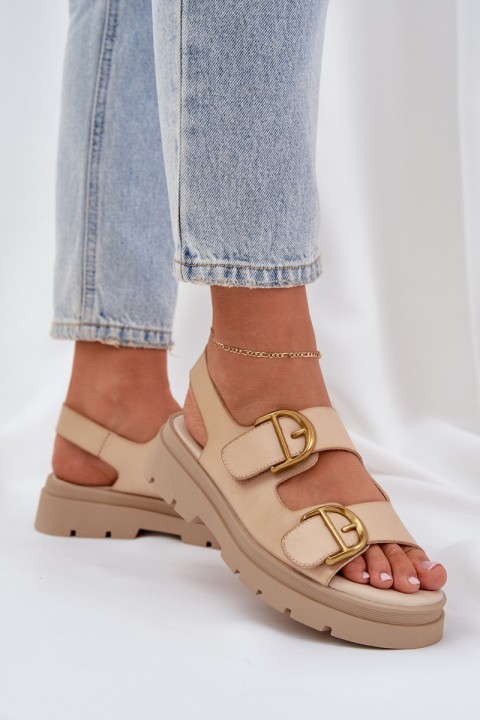 Eco leather sandals with buckles beige Vulinea