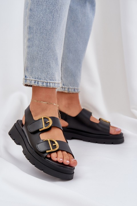 Eco Leather Sandals With Buckles Black Vulinea