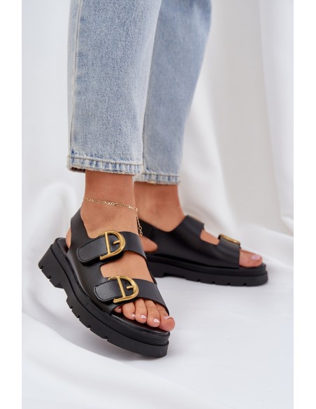 Eco Leather Sandals With Buckles Black Vulinea