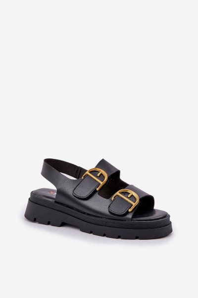 Eco Leather Sandals With Buckles Black Vulinea 2