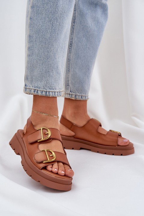 Eco leather sandals with buckles camel Vulinea