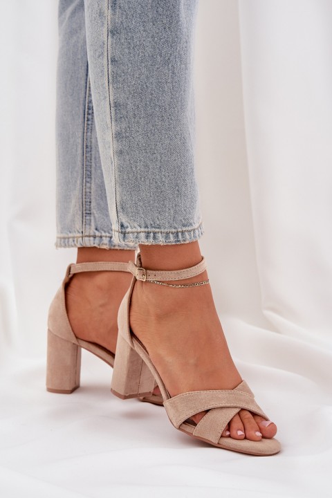 Block Heel Sandals Made Of Eco Suede Beige Saniffia