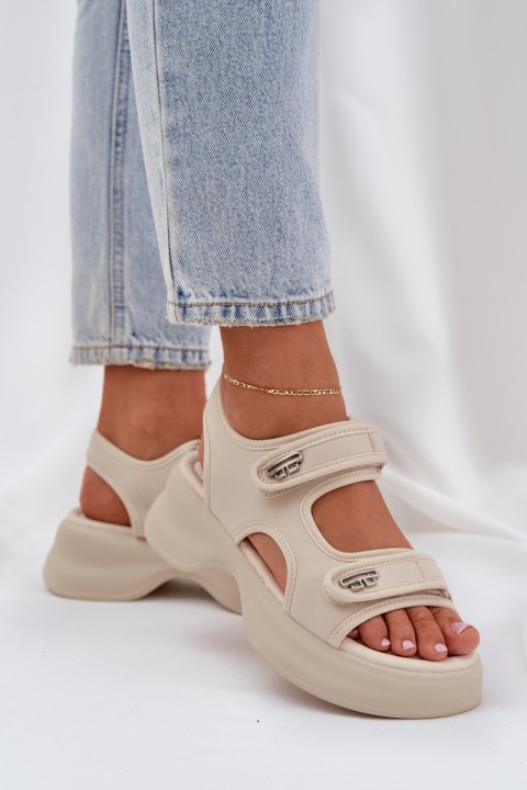 Fabric Lightweight Platform Sandals Light Beige Deniffia