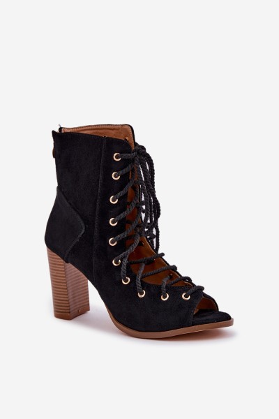 Heeled Sandals With Shaft And Lacing Black Ivelseki 2
